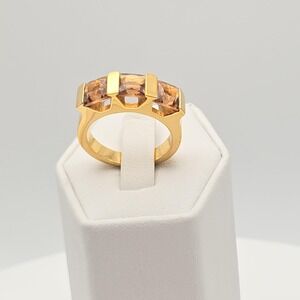 Vintage SWAROVSKI Ring Signed 3 Austrian Crystals 18k Yellow Gold Plate Size 7.5